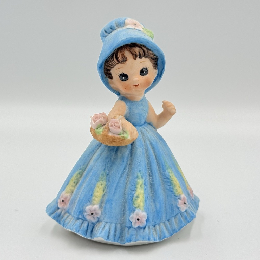 Josef Originals Girl Figurine Blue Dress‎ Flower Basket Vintage Japan